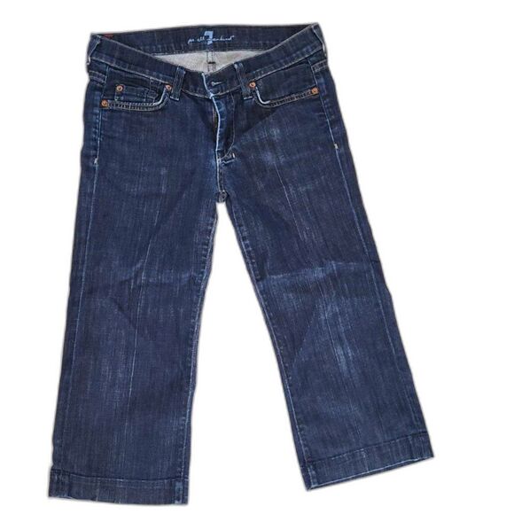 7 For All Mankind DOJO Low-Rise Dark Wash Capri Crop Jeans Sz 27 - Picture 2 of 11